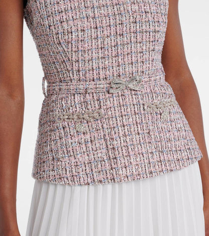 SP Pink Boucle Chiffon Collared Mini Dress | Bow Belted Midi Dress