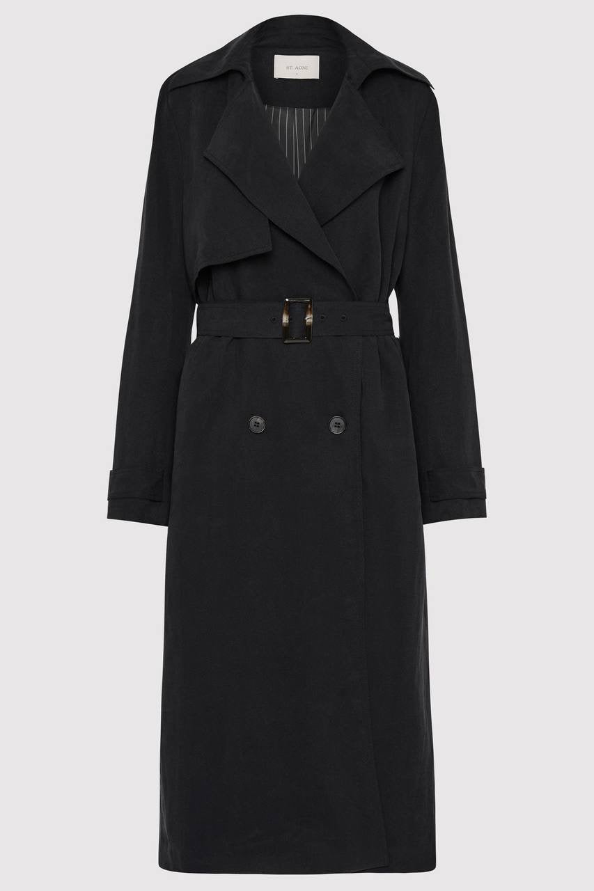 SA Soft Tailored Lyocell-Linen Long Trench Coat