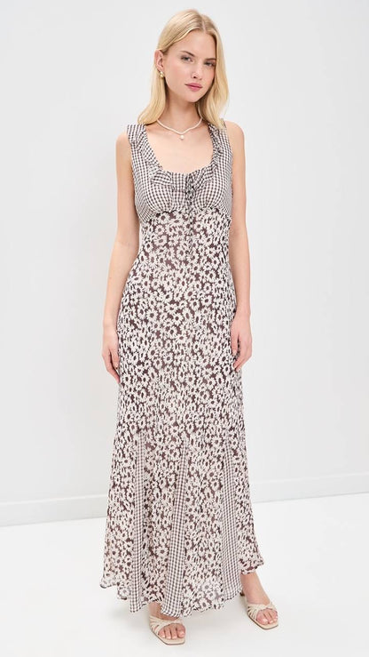 SALE! RA Dahlia Viscose Maxi Dress in Check/Floral