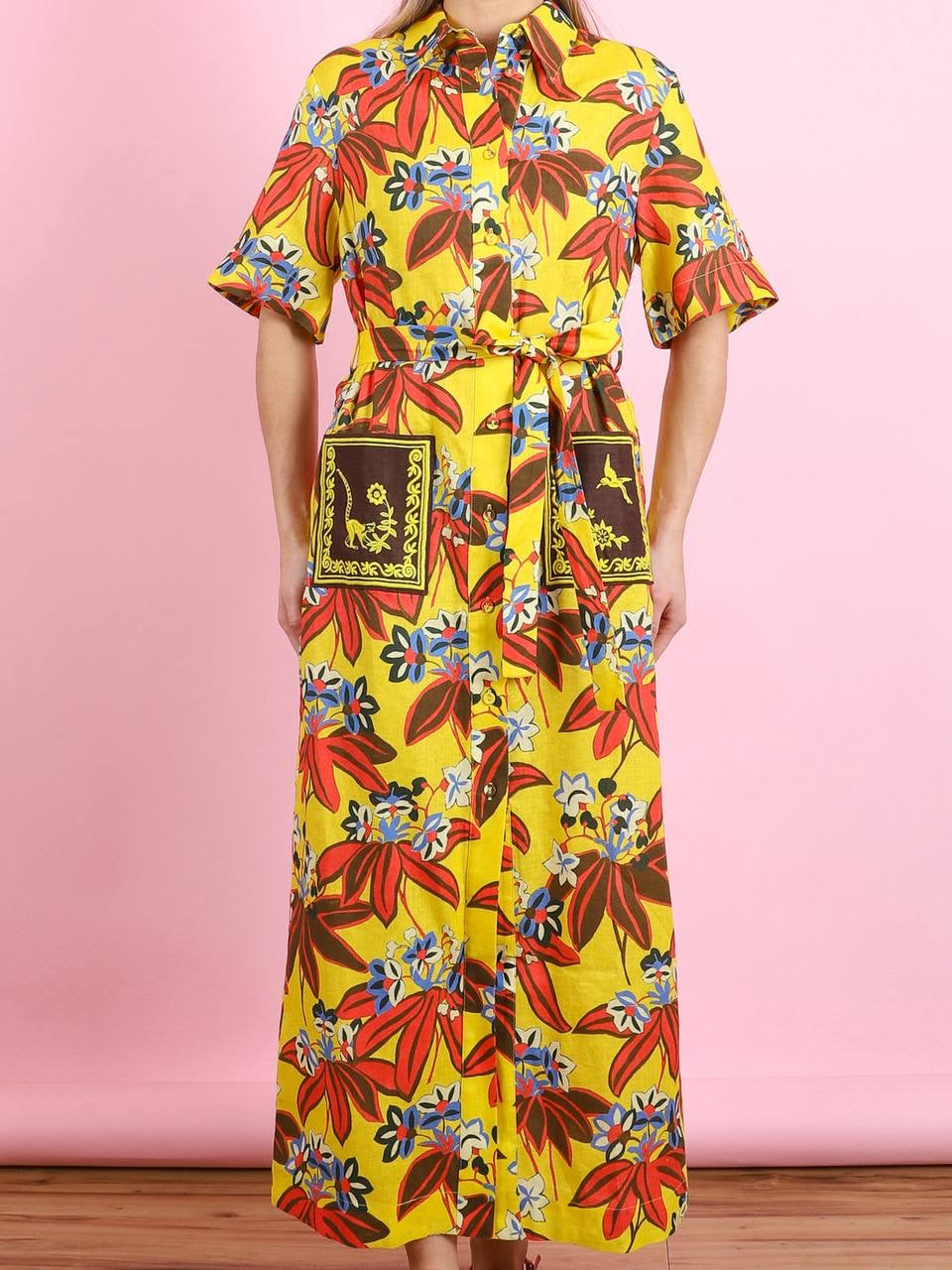 ALM Leo Embroidered Shirtdress Midi Dress