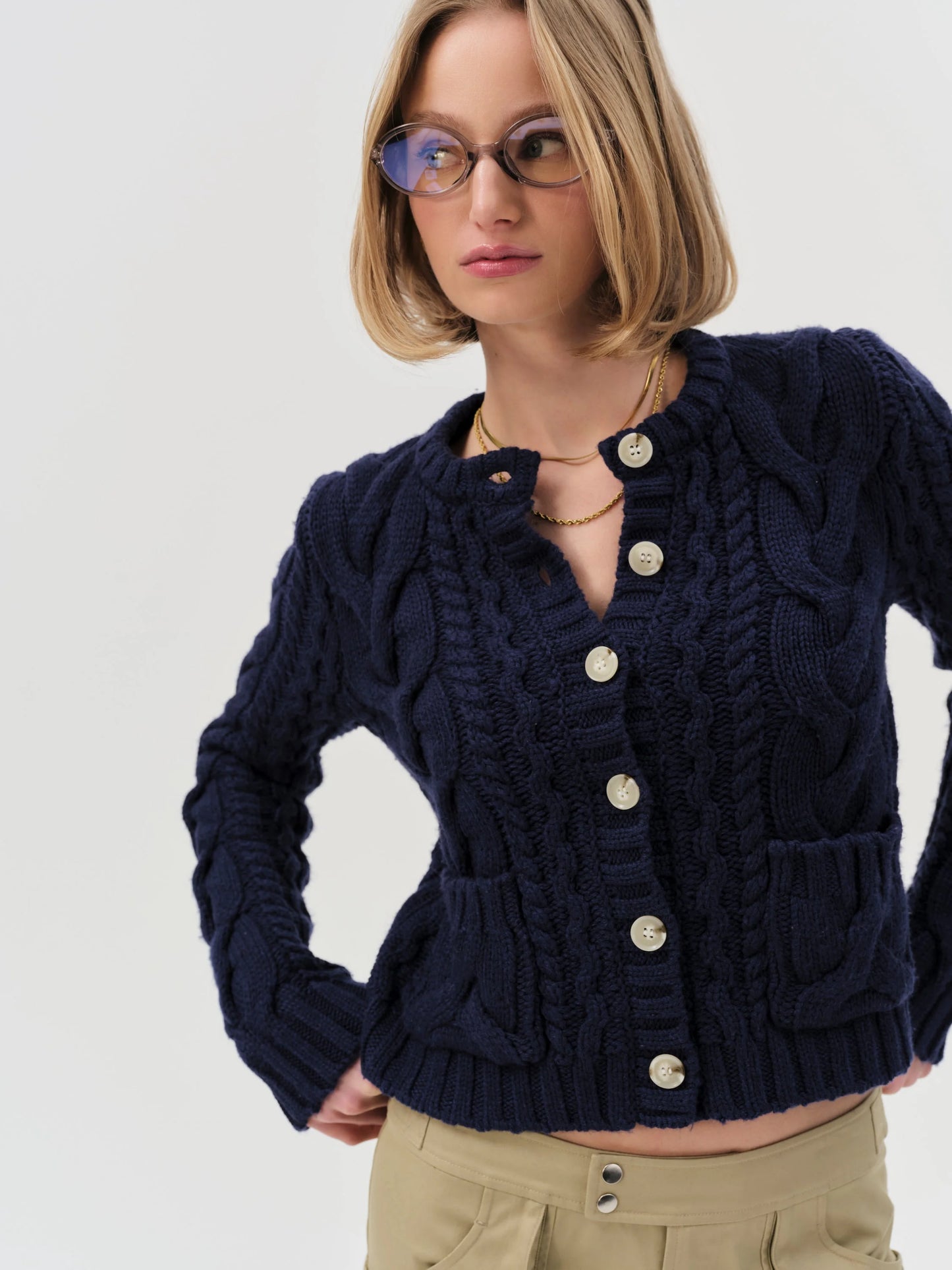 FLL Emily Cable Knit Viscose-wool-cashmere blend Cardigan