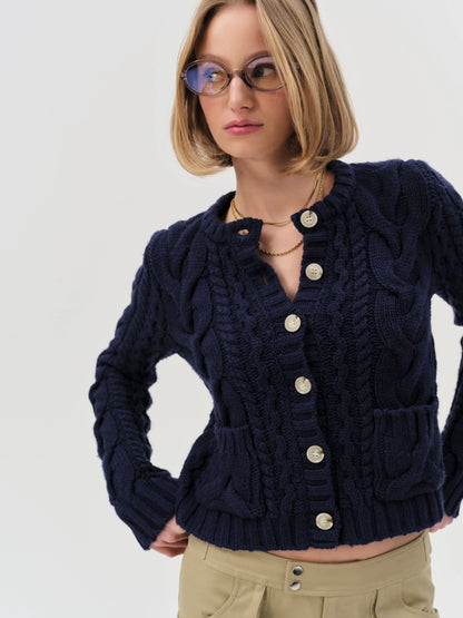 FLL Emily Cable Knit Viscose-wool-cashmere blend Cardigan