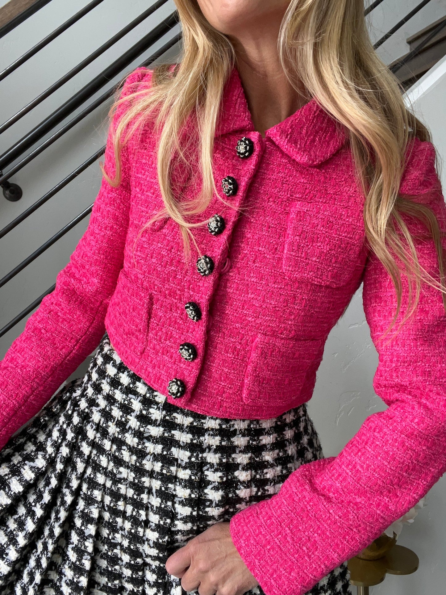 SP Fuchsia Boucle Button Cropped Jacket