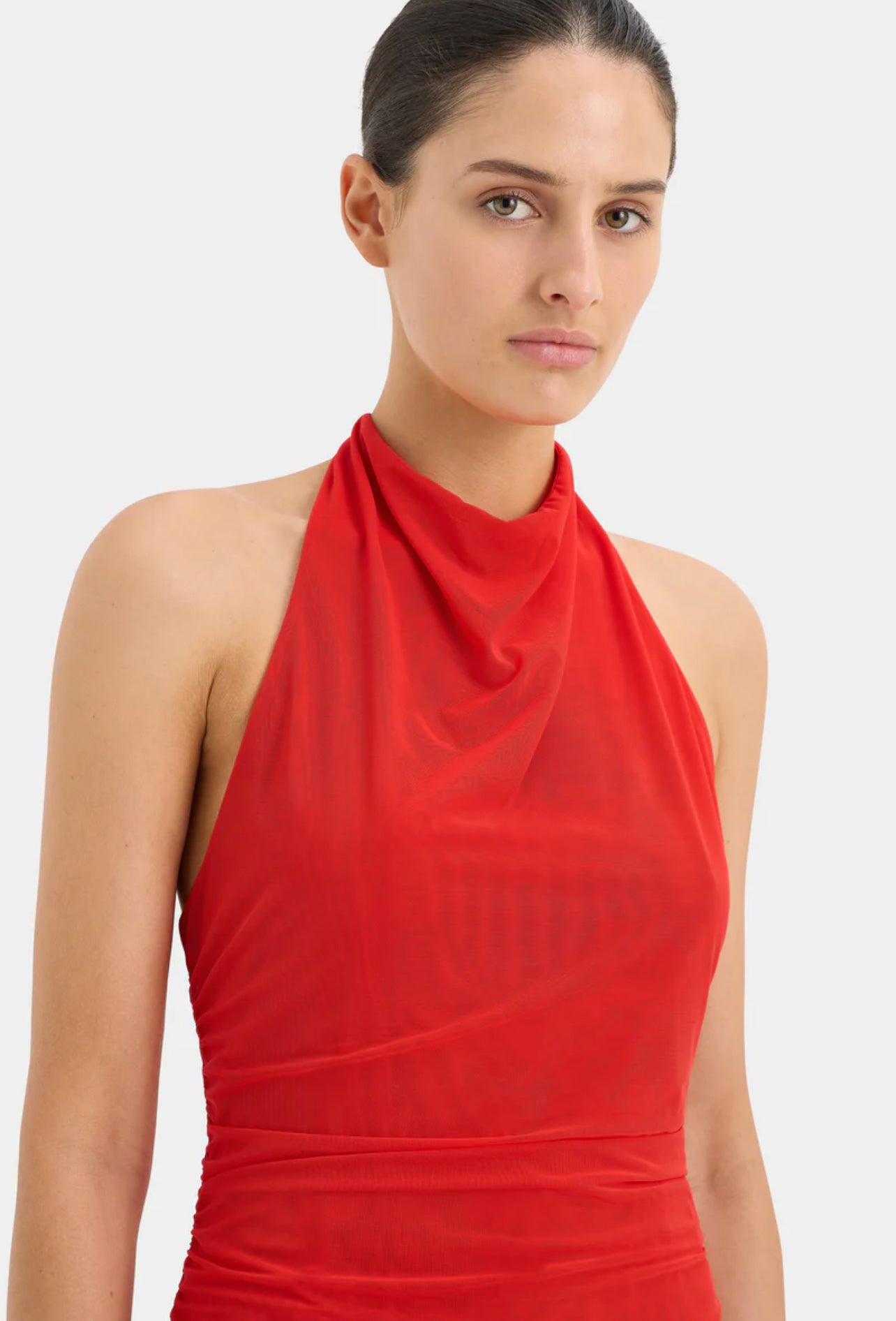 STL Jacques Mesh Halter Top in Pomelo Red