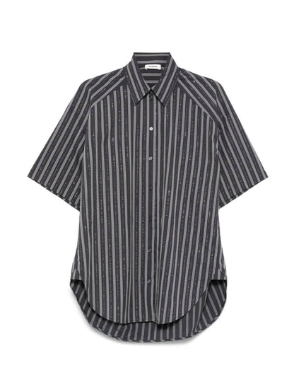 SD Midnight Striped Rhinestone Cotton Shirt | Middy Bubble Mini Skirt | Set