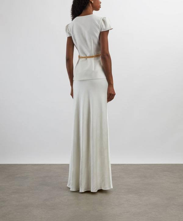 SP Cream Taffeta Chain Belt Maxi Dress