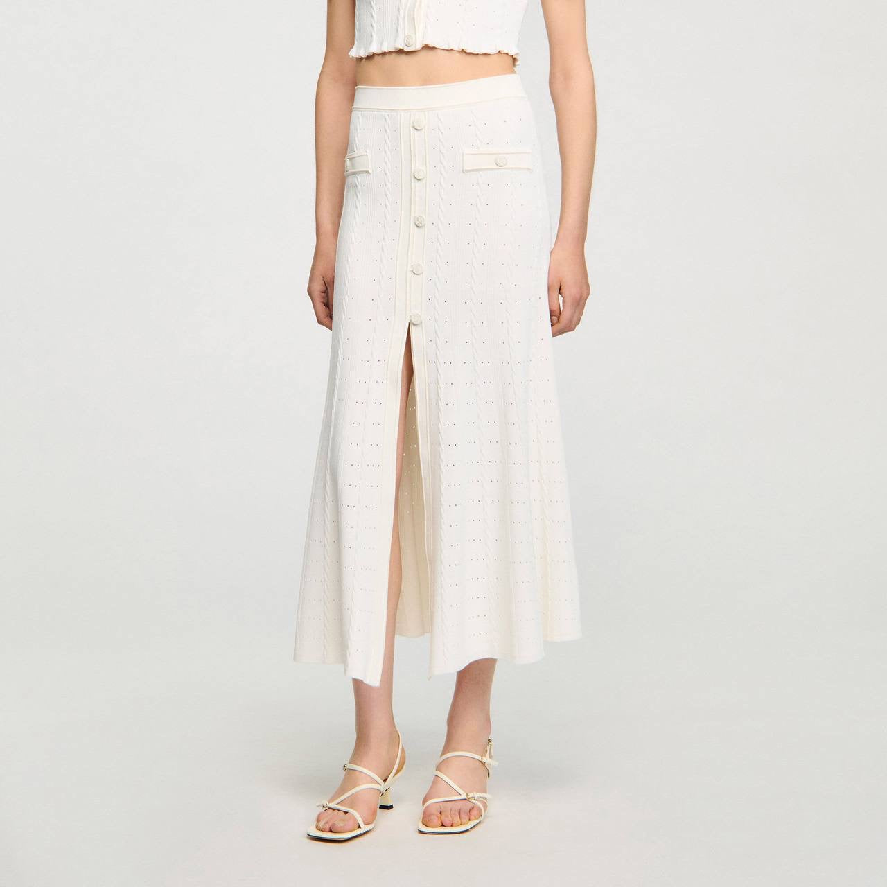SD Nice Pointelle-Knit Cropped Cardigan Top | Venice Midi Skirt | Set
