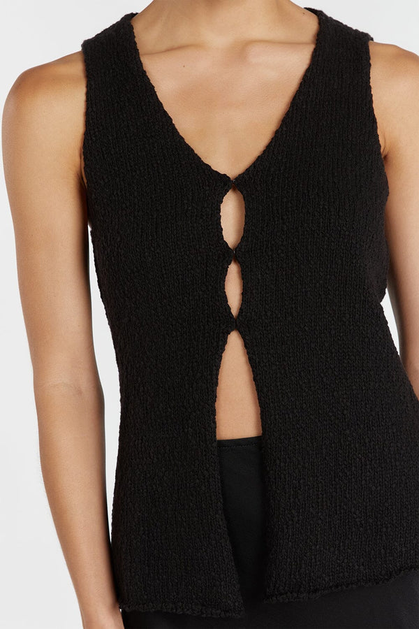 DSH Dion Cotton Boucle Knit Vest Top in White & Black