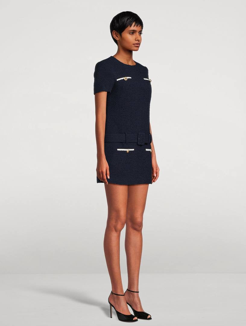 SP Navy Boucle Belted Tweed Mini Dress