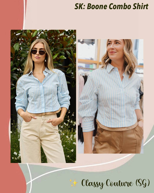 SK Boone Combo Cotton Striped Cropped Shirt