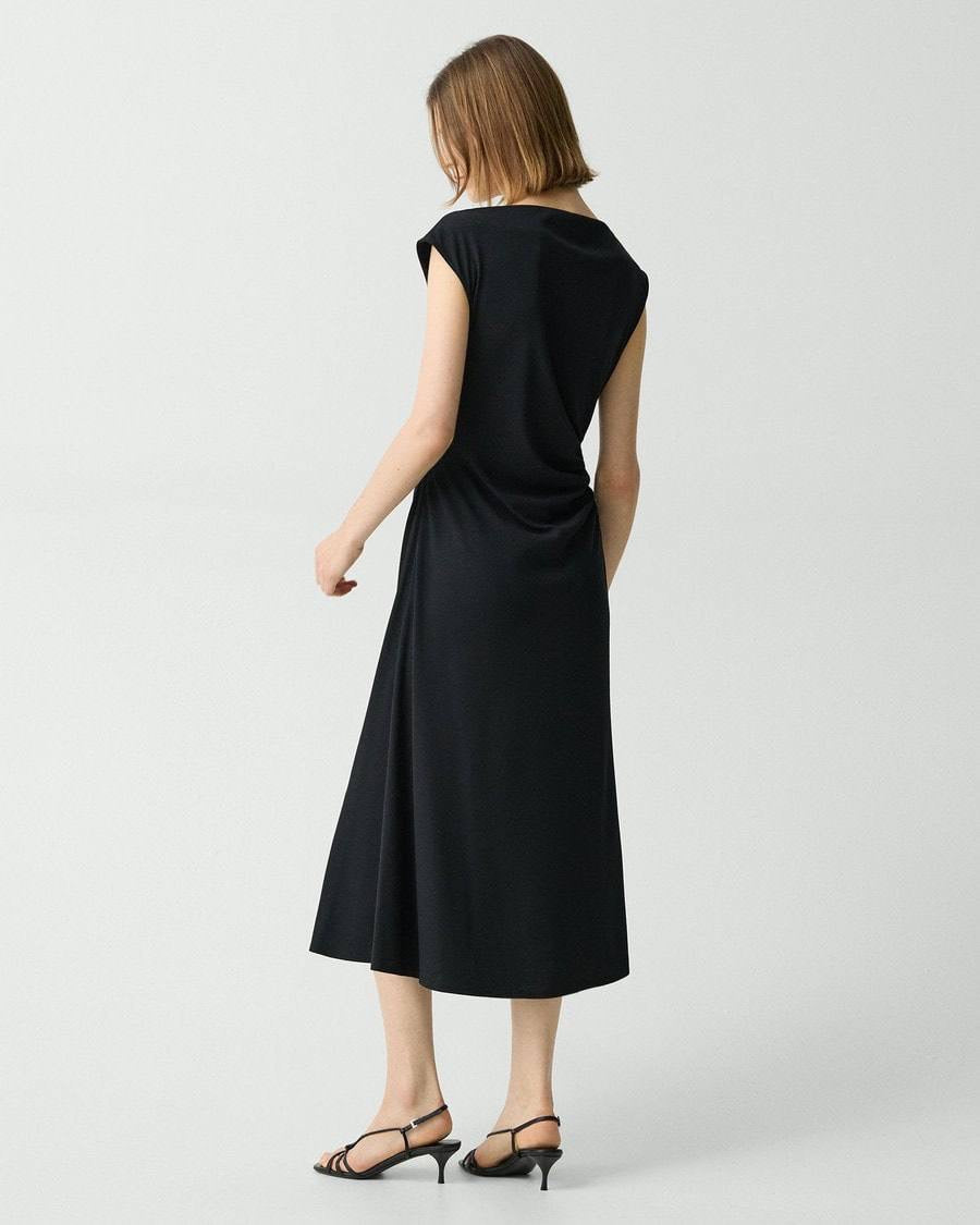 TH Draped Boatneck Midi Dress in Crepe Jersey