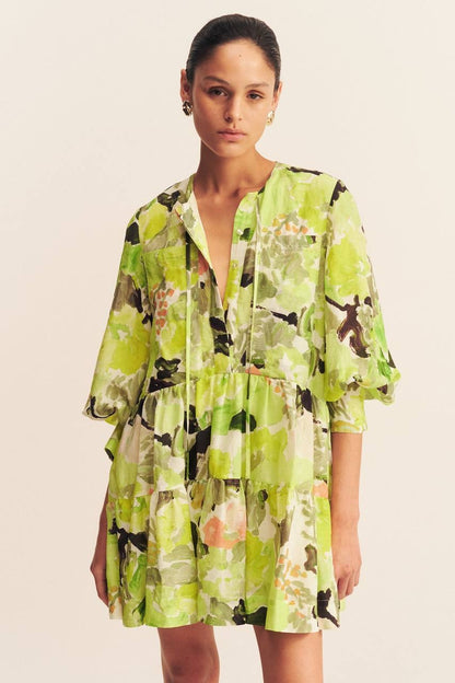 SJ Roscoe | Willa | Celeste Viscose-linen blend Tiered Shift Mini Dress