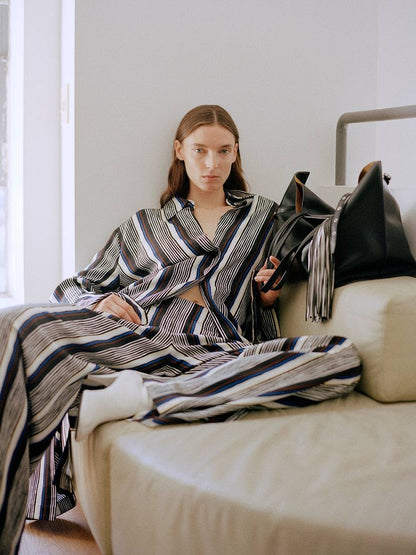 PS Amira Silk Shirt | Drawstring Pants | Striped Set