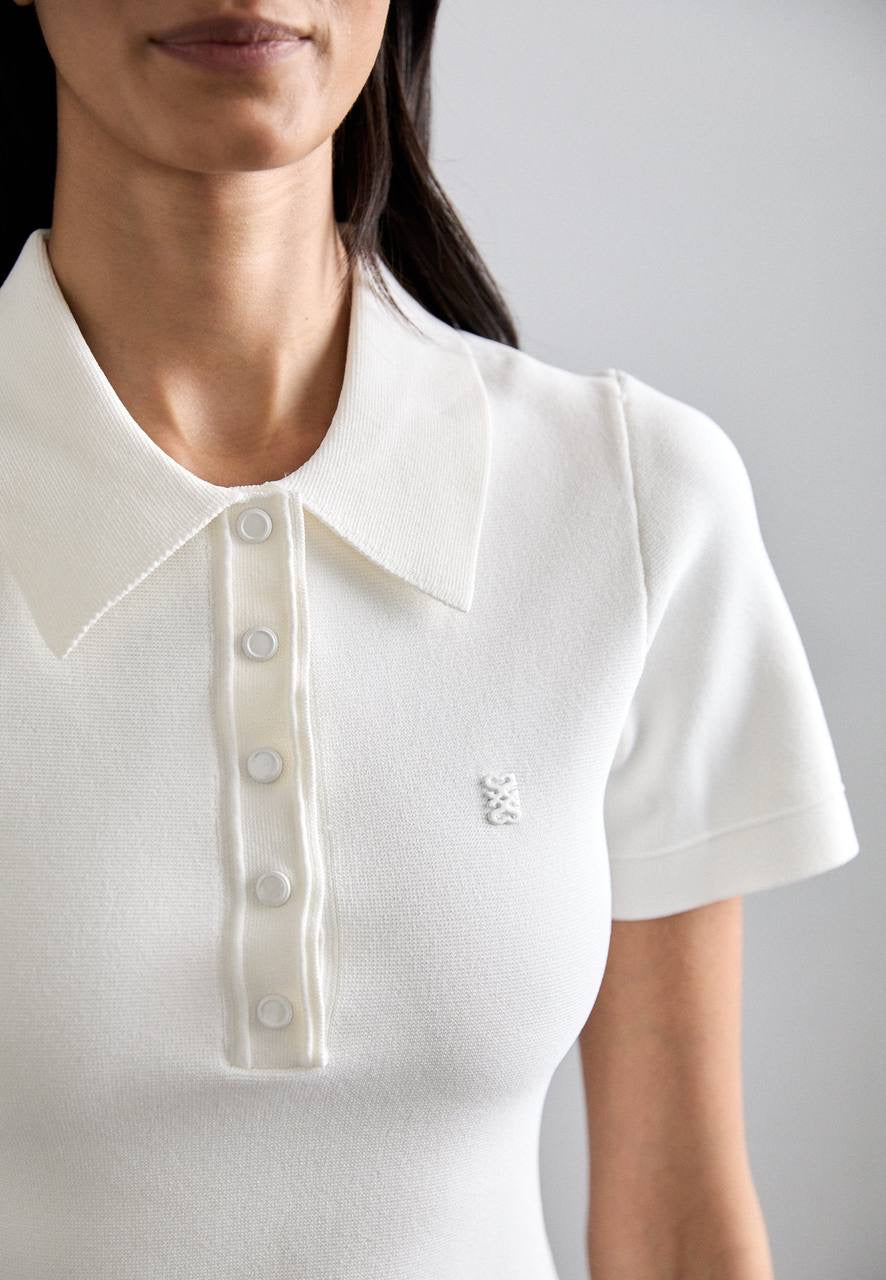SD White Knitted Polo Mini Dress