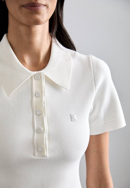 SD White Knitted Polo Mini Dress