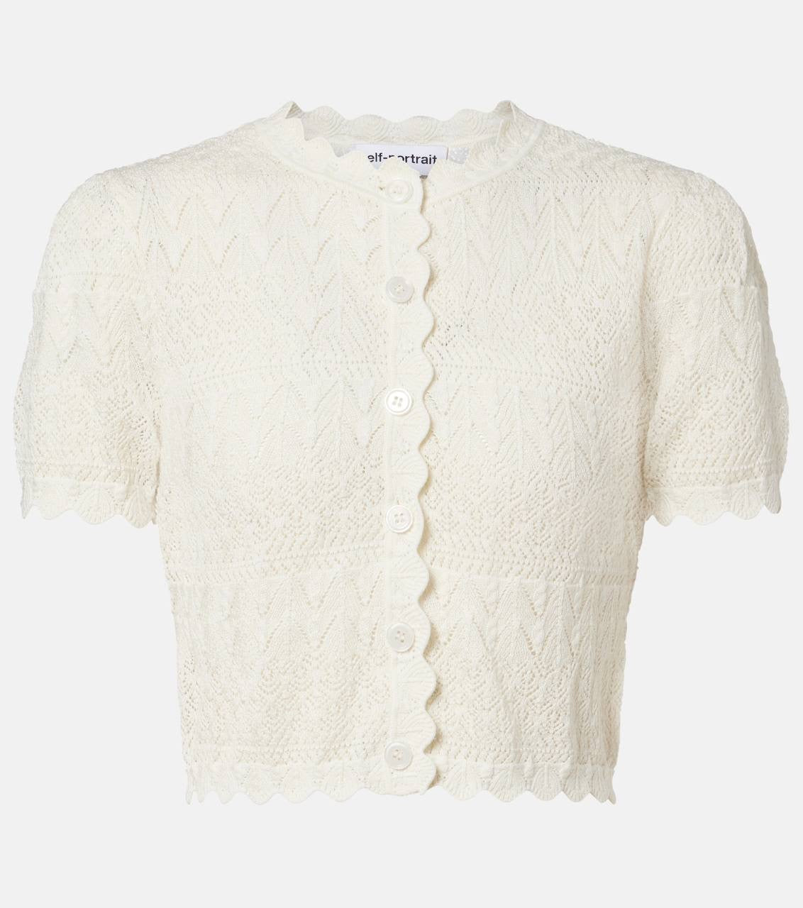 SP White Sheer Pointelle Knit Crop Top | Midi Skirt | Crochet Scallop-edge Set
