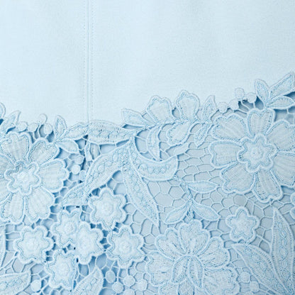SP Blue Cap Sleeve Crepe Floral Lace Mini Dress