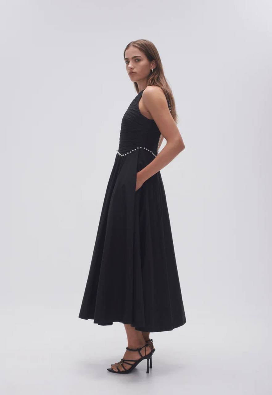 SALE! AJ Black Florence Pearl Trim Midi Dress