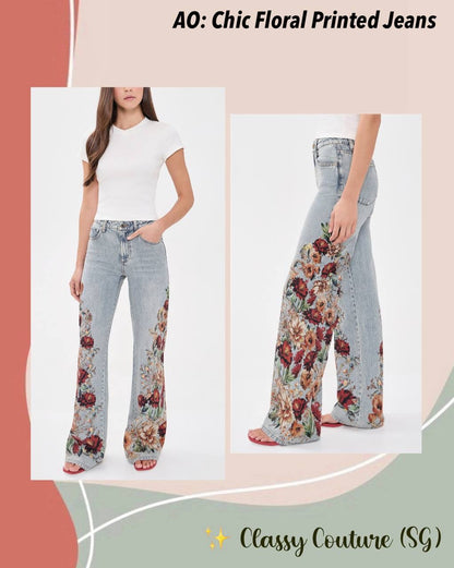 AO Chic Floral Printed High-rise Cotton Jeans