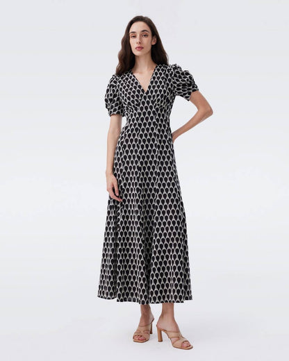 DVF Erick Cotton Puff Sleeve Midi Dress