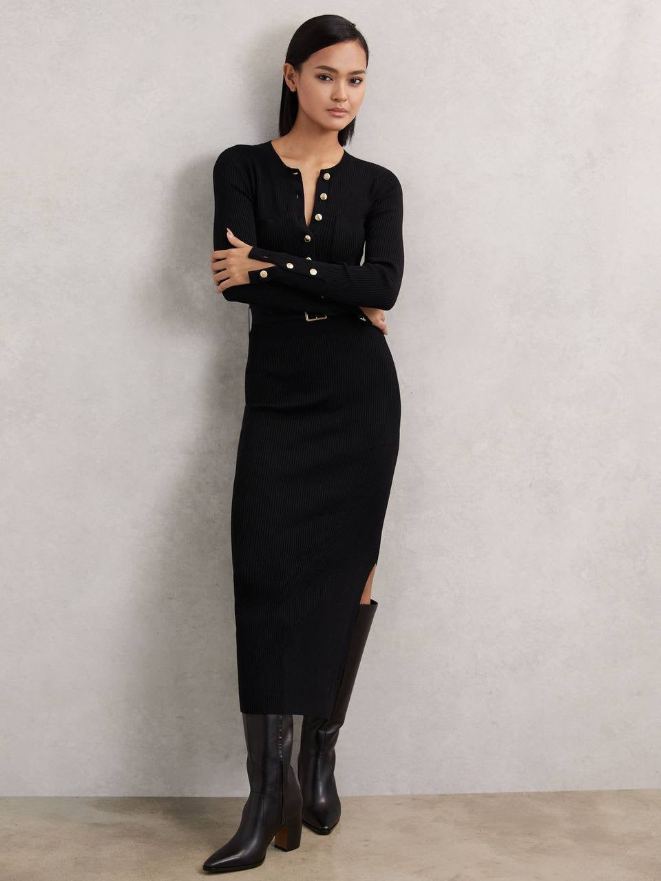 RS Willow Buttoned Rib Knit Midi Dress
