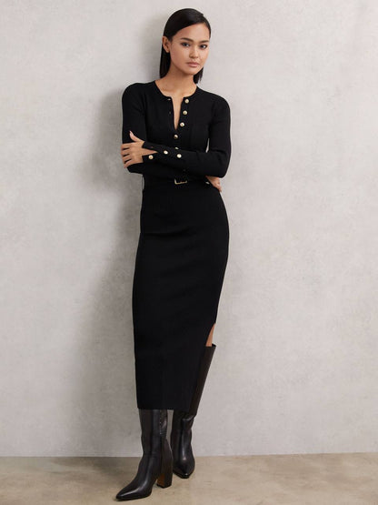 RS Willow Buttoned Rib Knit Midi Dress