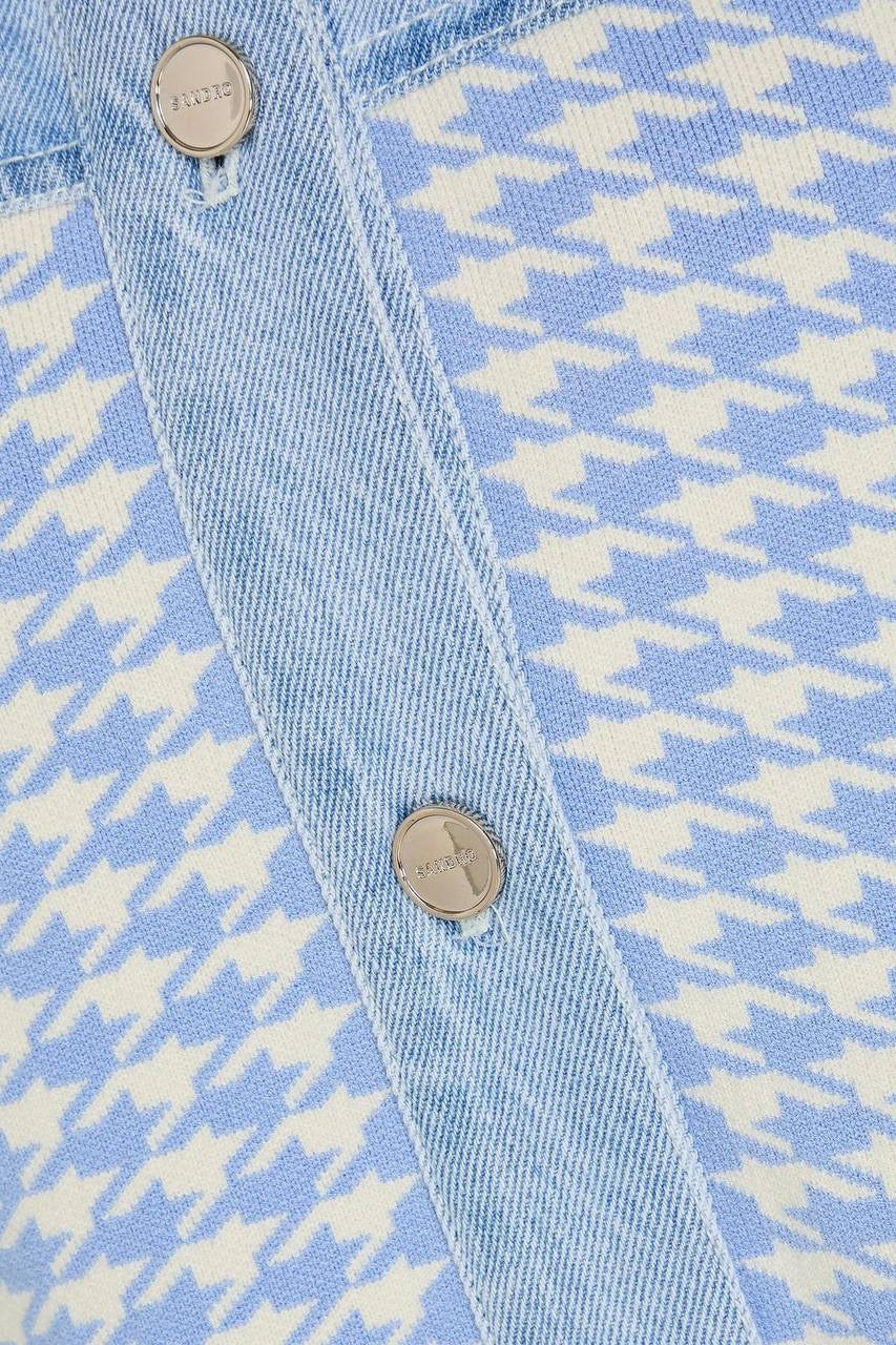 SD Houndstooth Denim-Paneled Shirt Jacket