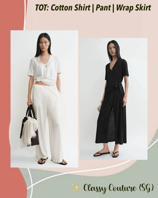 TOT Cotton Shirt | Pant | Wrap Midi Skirt | Set