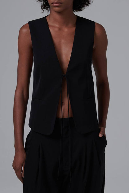 SA Black Rouleau Wool-blend Sleeveless Vest Top