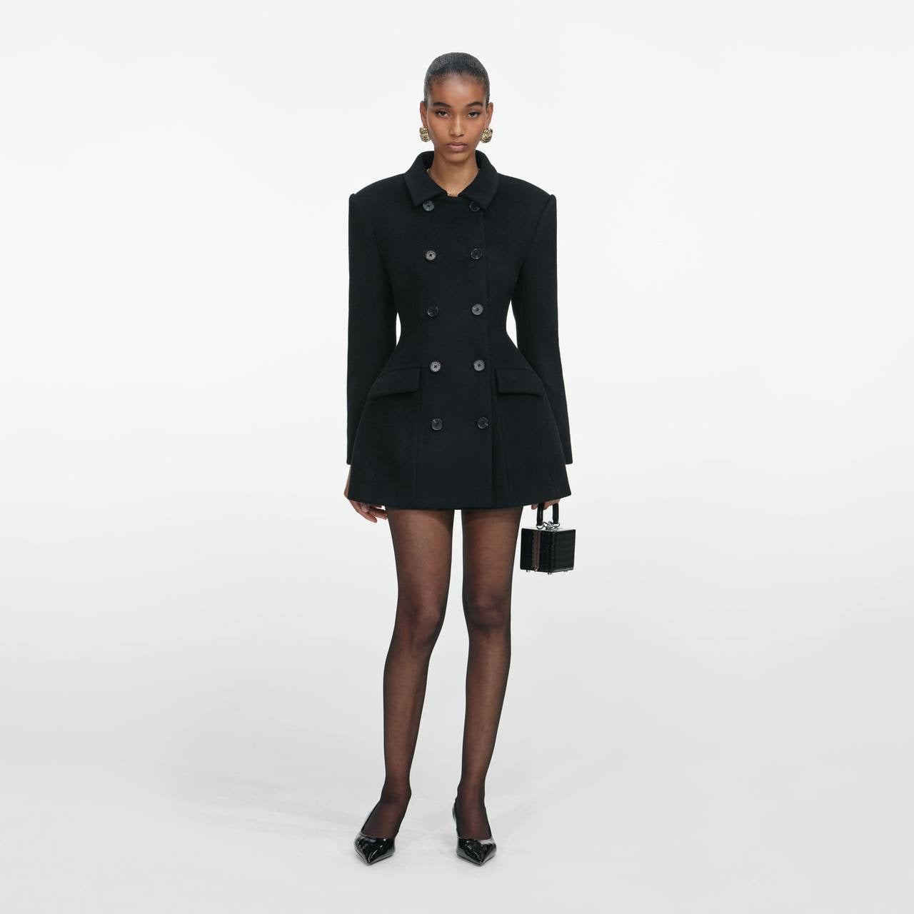 SP Black Wool Double Breasted Mini Dress