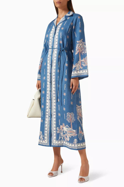 ALM Acacia Belted Linen Shirtdress Midi Dress
