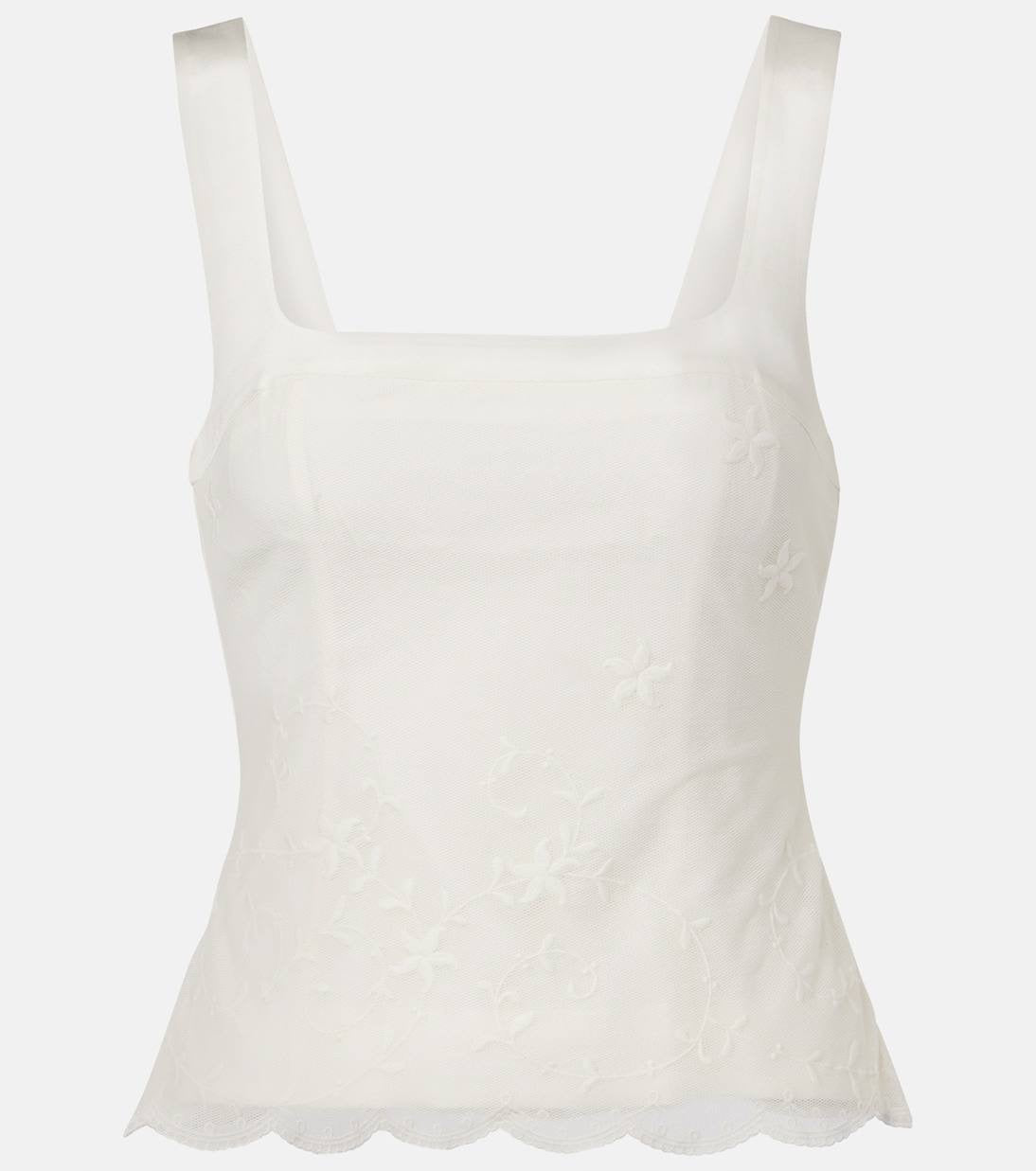 PSE Cove Silk-blend Embroidered Tulle Bodice Top in Pearl