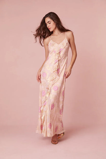 LSF June Maxi Dress in Magenta Marble Metallic Silk Blend