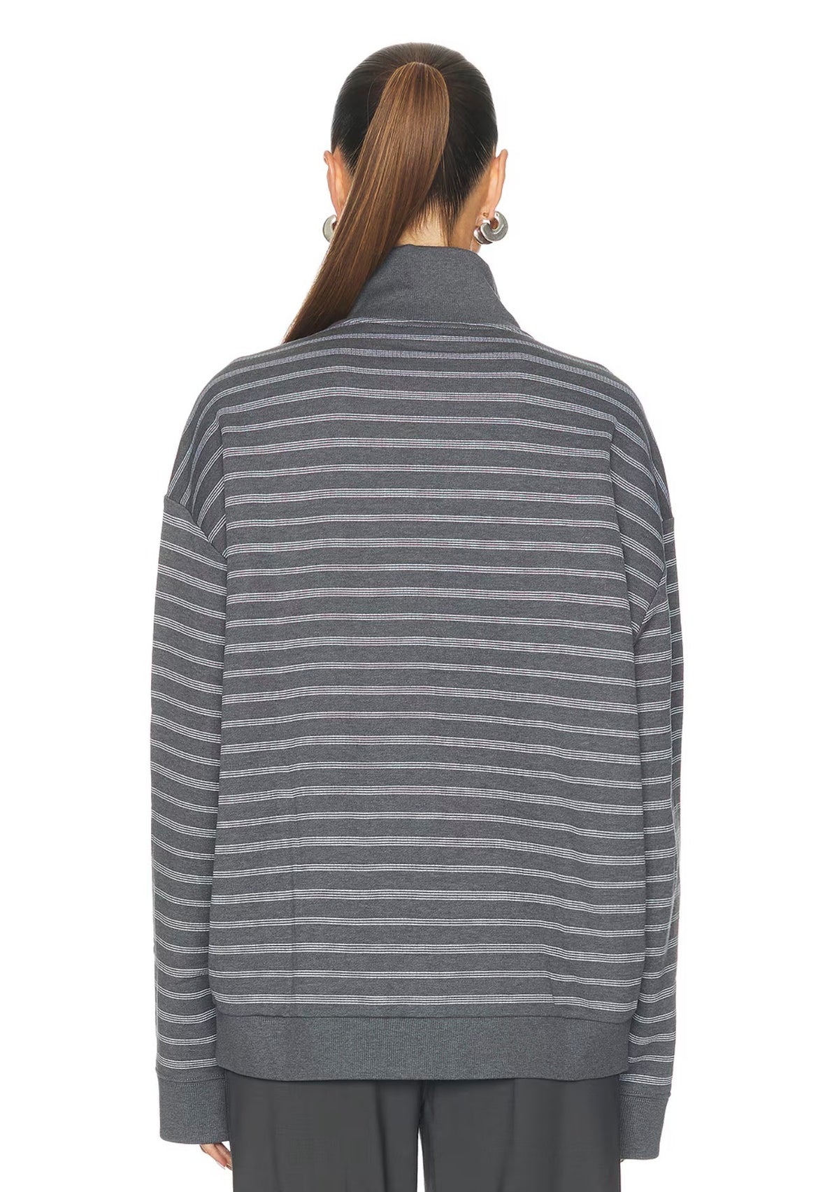 MM Grey White Striped Cotton Fleece Jacket
