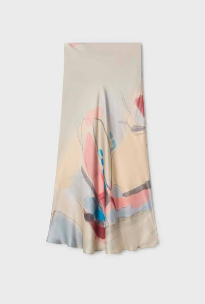 SALE! SL Long Bias Cut Silk Midi Maxi Skirt in Expressionist