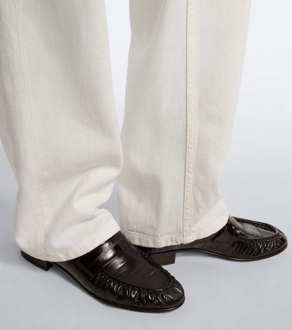 TR Soft Panelled Glossed Eel Leather Loafer Shoes in Black