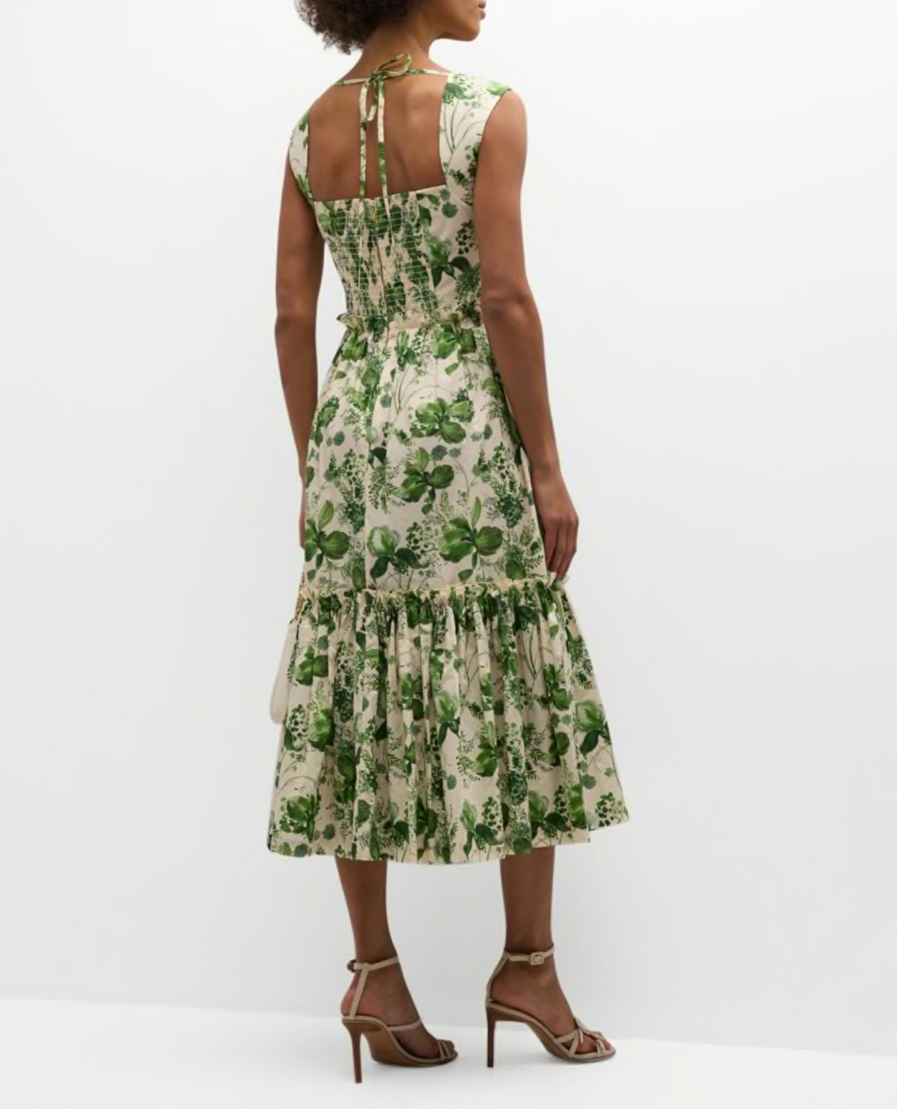 CC Claire Cotton Poplin Midi Dress in Olive Hanging Orchards