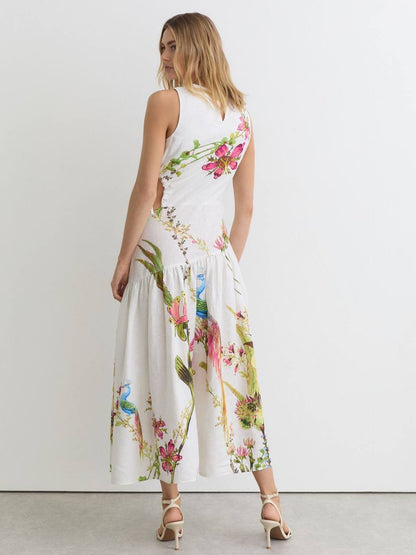 Petite/Regular! RS Bianca Linen Floral-Print Cut-Out Midi Dress