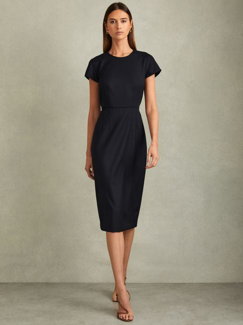 RS Serena Textured Cap Sleeve Midi Dress Wool-Stretch Blend