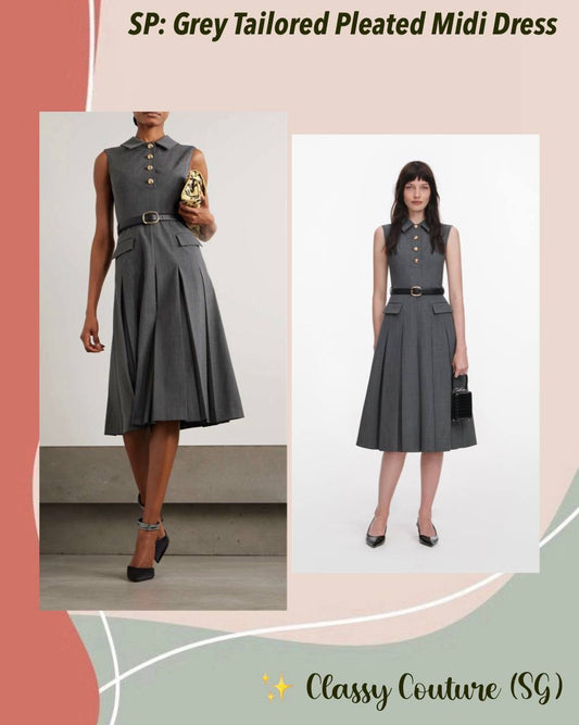 SP Grey Tailored Pleated Midi Dress