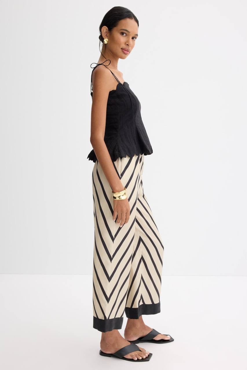 HFM Marabelle Shirt | Petra Shorts | Yara Cami Strap Top | Cotton-Linen Black Scallop-detail Set