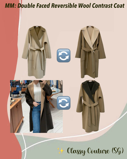 MM Double Faced Reversible Wool Contrast Wrap Coat