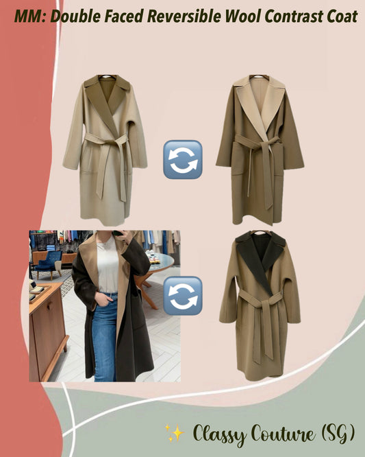 MM Double Faced Reversible Wool Contrast Wrap Coat