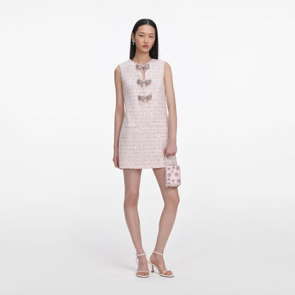 SP Pink Sequin Boucle Jacket | Bow Sleeveless Shift Mini Dress | Set