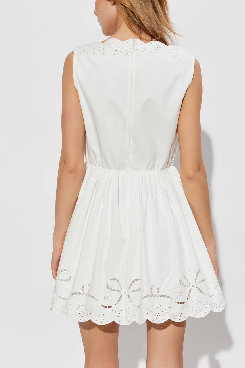 SP White Embroidered Cotton Midi Dress