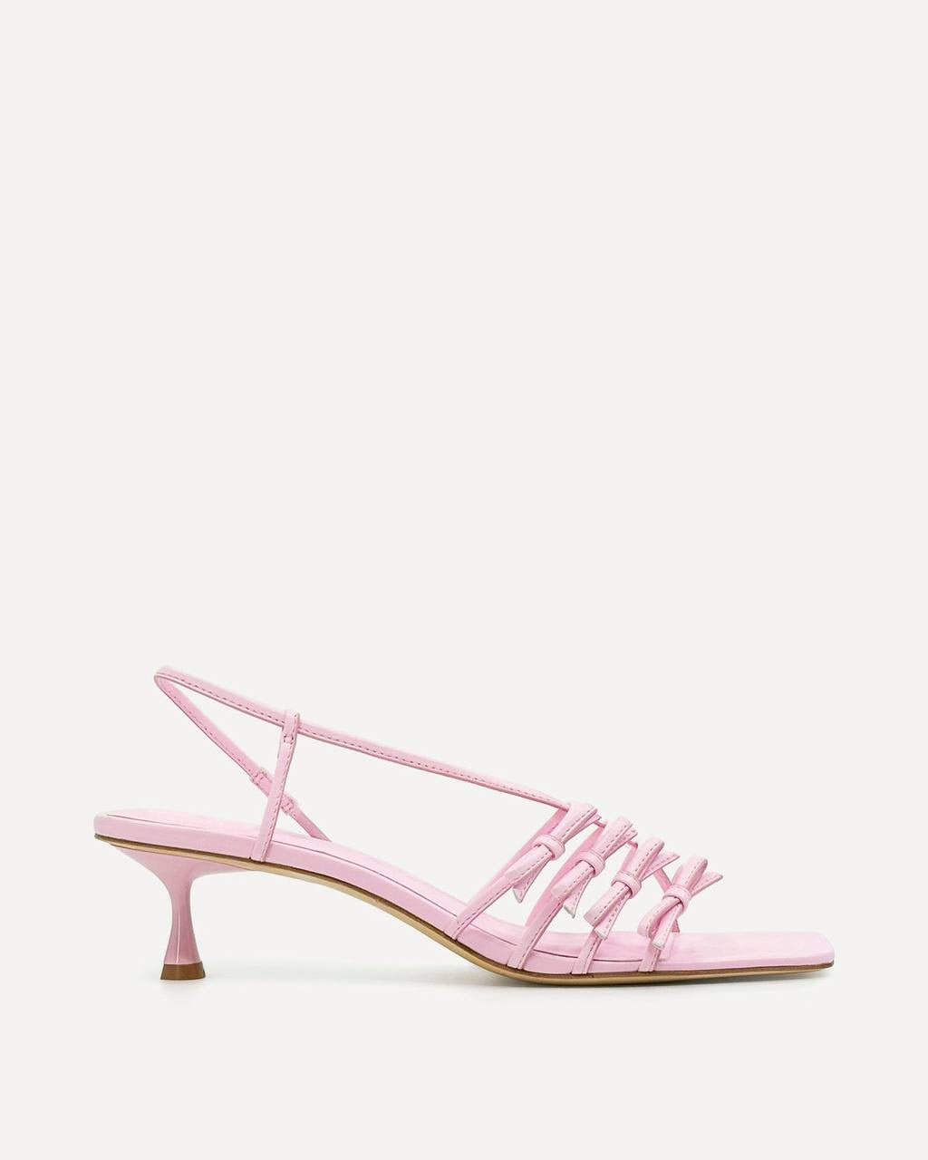 SA Jamie 50 Sandals Kitten Heel with Ribbon Bow Straps in Lambskin Leather