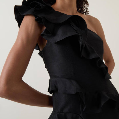 AJ Arley Ruffle Trim Fitted Dress