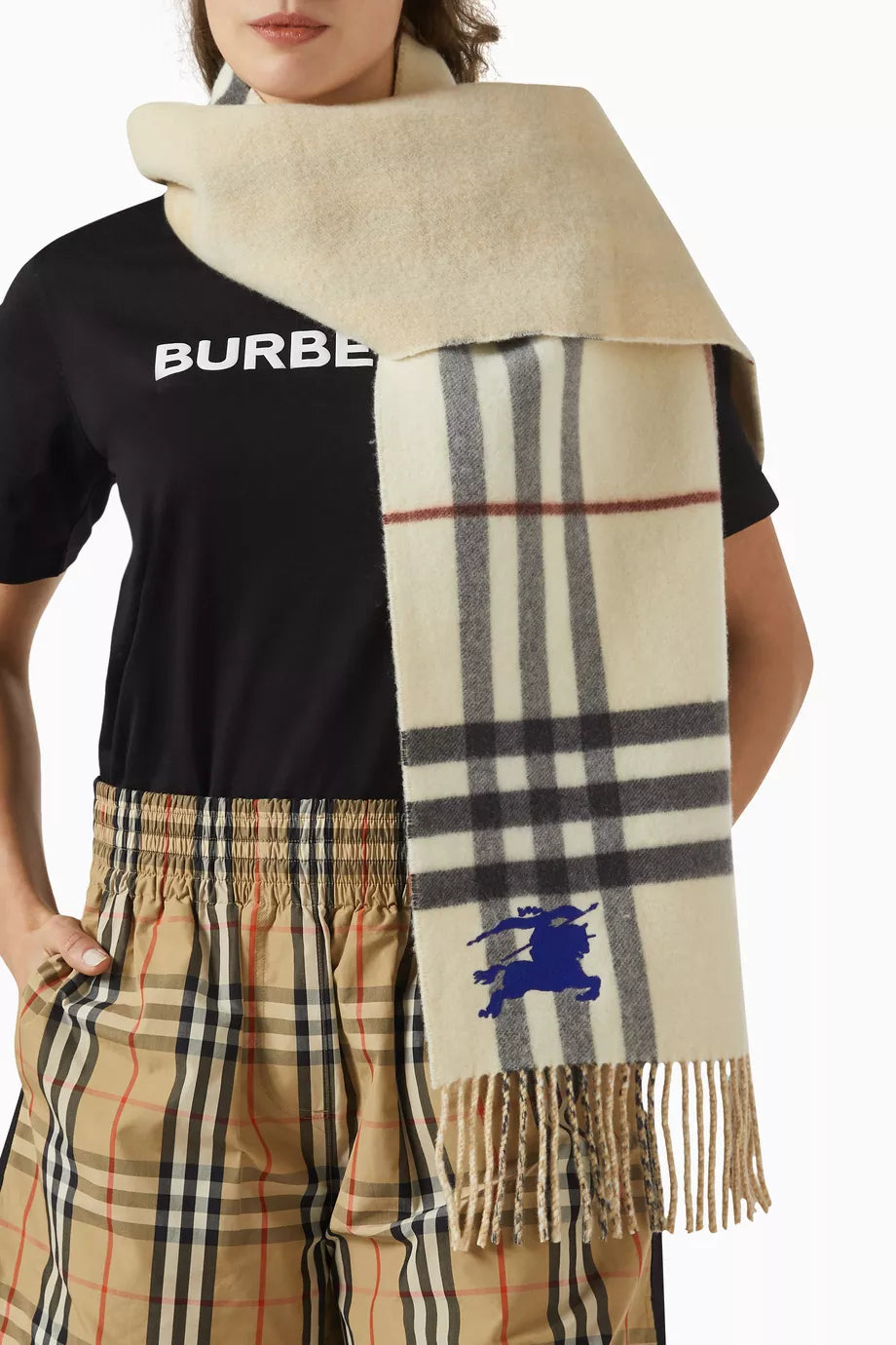 2 Colors! BBR Fringed Reversible Knight Check Cashmere Scarf 168*30cm