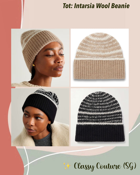 Tot Intarsia Contrast Stitch Wool Beanie Cap
