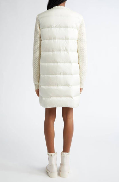 MC Mixed Media Padded Down Wool-Cotton Long Cardigan